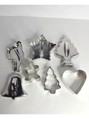 7 Vintage Metal Christmas Cookie Cutters Set metal Holiday Baking crafting